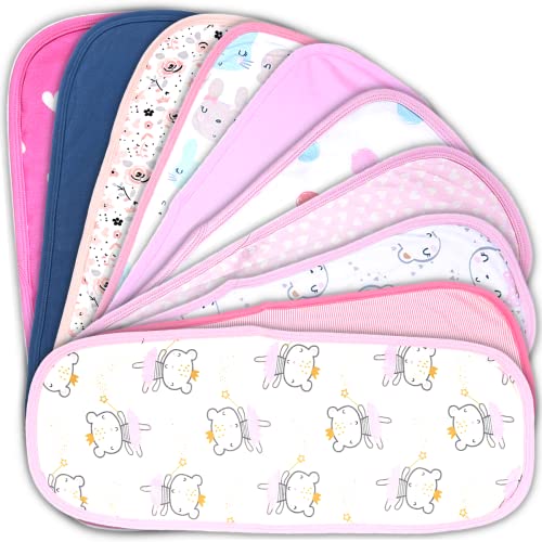 TuddyBuddy Baby Burp Cloth Towel Napkins 300 GSM, Large 17x6 Inches, Fine Double Layer 100% Cotton (10 Pcs Burp Towels - Girls, 50X20 Cms) - Image 1