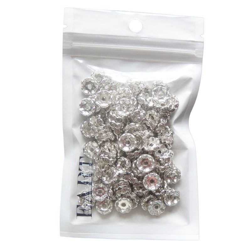 RUBYCA 100pcs 10mm Wavy Rondelle Spacer Beads Silver Tone White Clear Czech Crystal for Bracelet Necklace Jewelry Making - Image 2