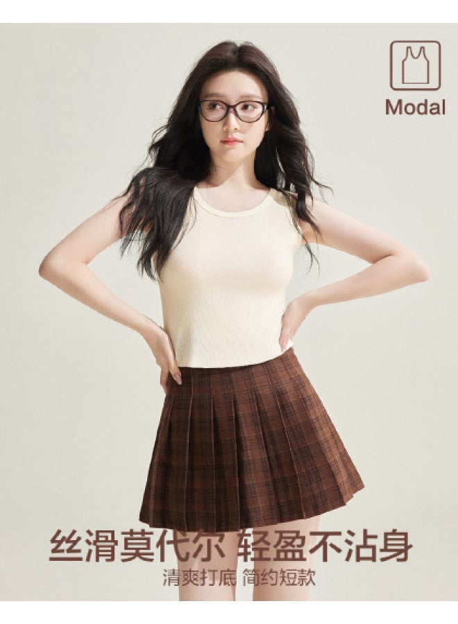 Red Bean Vertical Striped Modal Tank Top For Women, Wearable As Outerwear Or Underwear, Sleeveless Camisole - Image 1