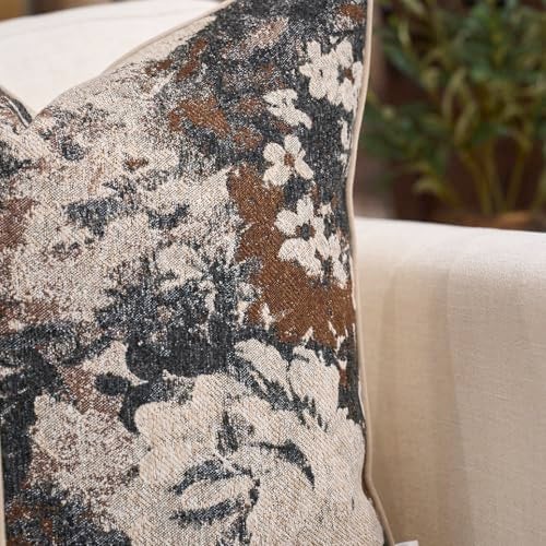 Yangest Neutral Flower Pillow Cover 18 x18 Inches Nature Chenille Square Throw Pillow Cover Soft Luxury Accent Couch Pillow Cover for Living Room Bedroom Coffee Brown - Image 3