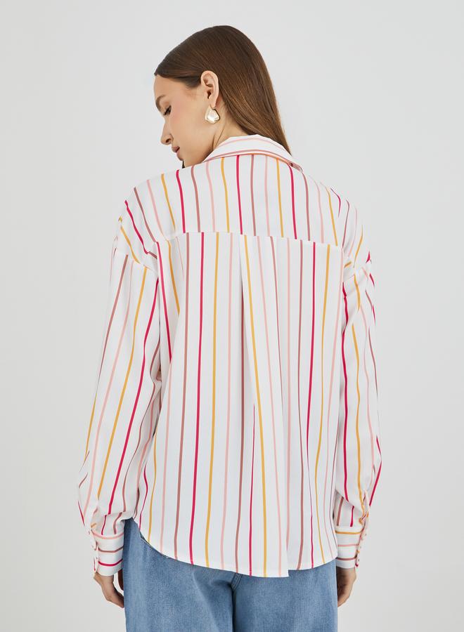 Take Two Striped Oversized Spread Collar Shirt - Image 4