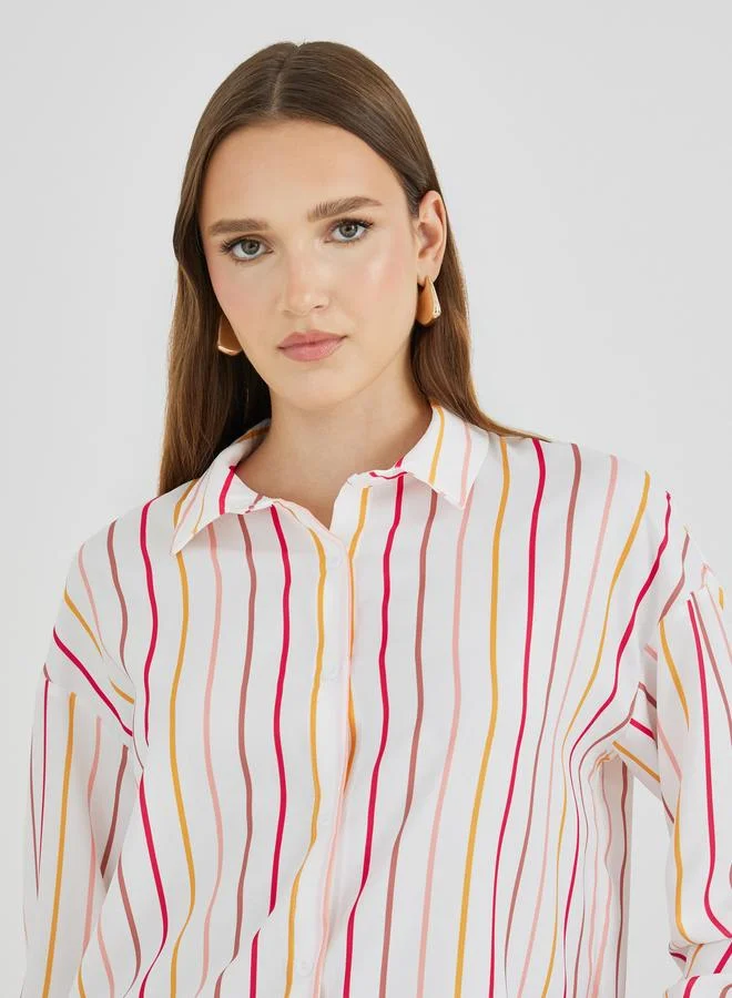 Styli Styli Striped Oversized Spread Collar Shirt
