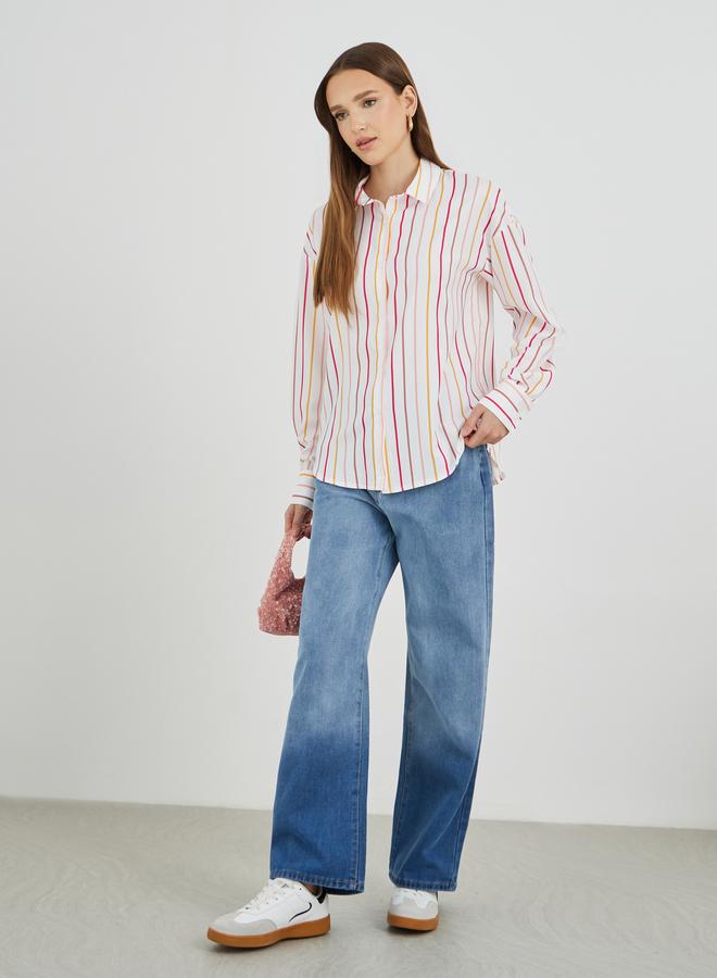 Take Two Striped Oversized Spread Collar Shirt - Image 2