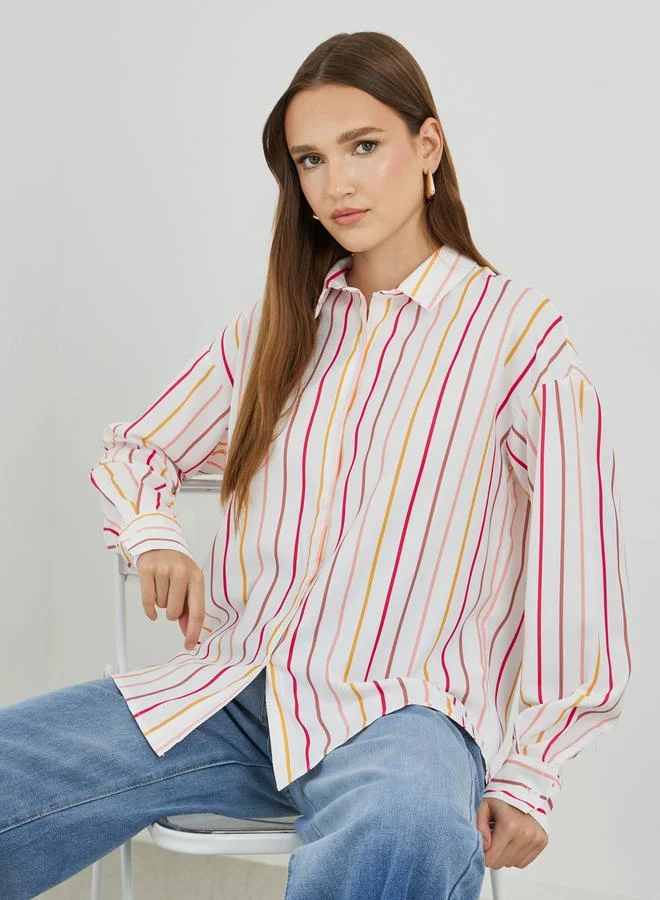 Take Two Take Two Striped Oversized Spread Collar Shirt