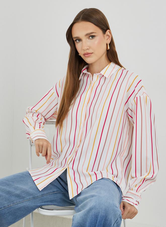 Take Two Striped Oversized Spread Collar Shirt - Image 1