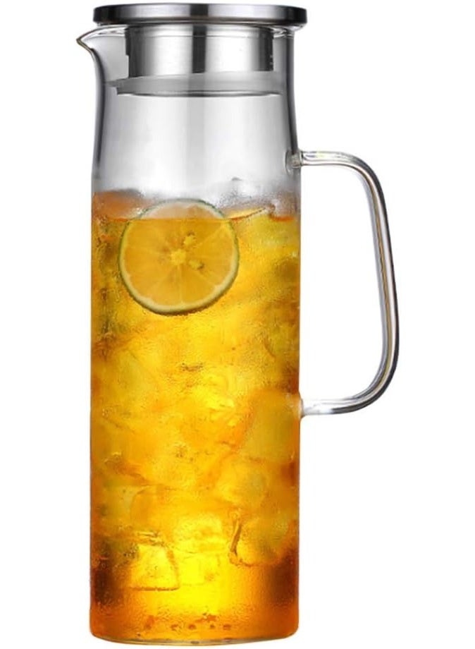 إبريق زجاجي سعة 1.5 لتر مع غطاء، إبريق ماء ساخن وبارد، إبريق مشروبات عصير وشاي مثلج - Image 1