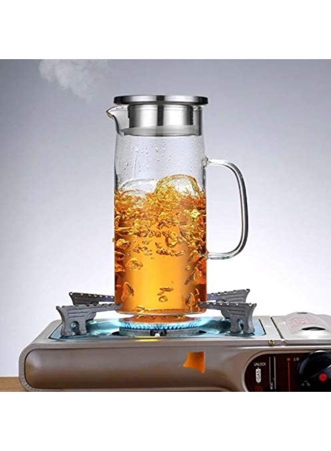 إبريق زجاجي سعة 1.5 لتر مع غطاء، إبريق ماء ساخن وبارد، إبريق مشروبات عصير وشاي مثلج - Image 3