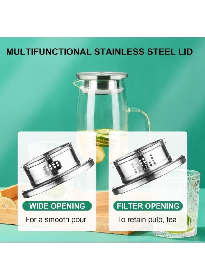 1.5L Glass Pitcher with Lid, Hot and Cold Water Jug, Juice and Iced Tea Beverage Carafe - Image 4