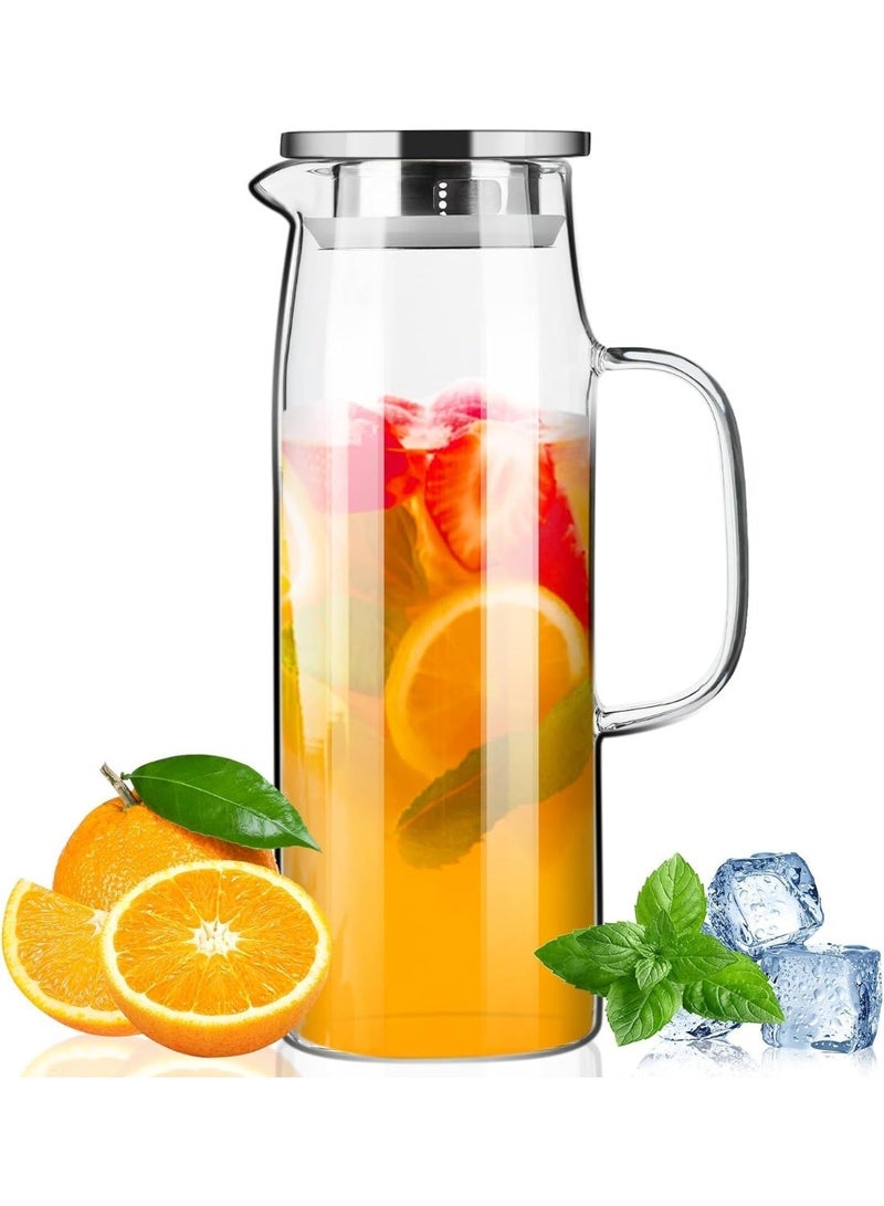 1.5L Glass Pitcher with Lid, Hot and Cold Water Jug, Juice and Iced Tea Beverage Carafe - Image 1