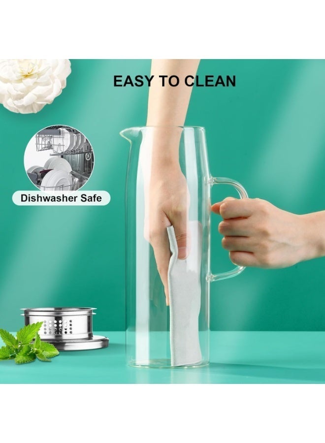 1.5L Glass Pitcher with Lid, Hot and Cold Water Jug, Juice and Iced Tea Beverage Carafe - Image 5