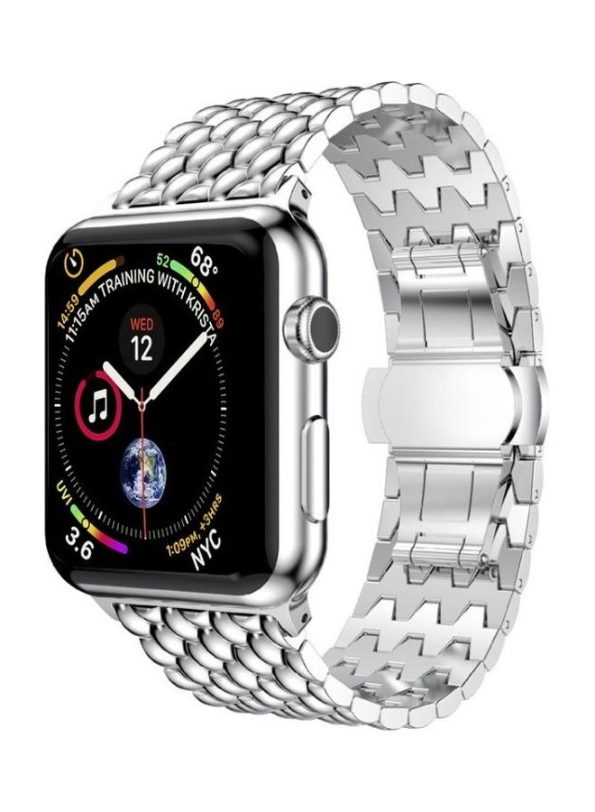 Loquat Dragon-scale Texture Metal Replacement Strap Watchband For Apple Watch Series 1/2/3/4/5/6/7/SE 38-40-41mm Silver - Image 2