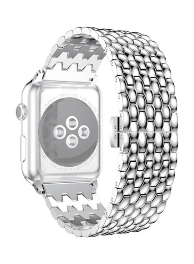 Loquat Dragon-scale Texture Metal Replacement Strap Watchband For Apple Watch Series 1/2/3/4/5/6/7/SE 38-40-41mm Silver - Image 1