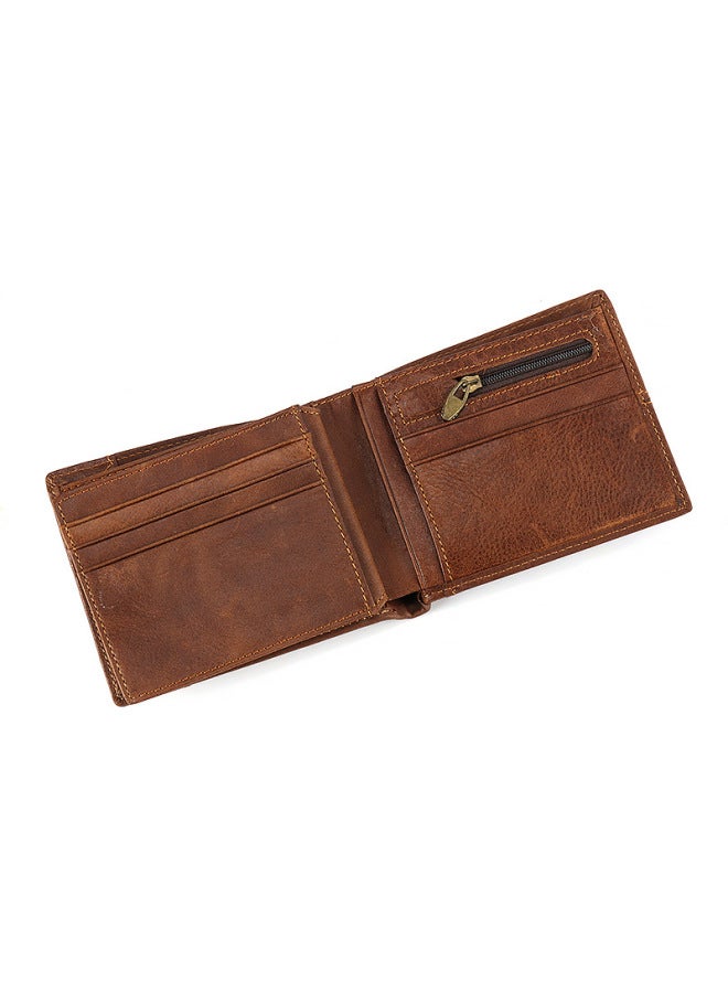Guangzhou Men's Wallet Leather Short Horizontal 30% Folding Wallet And American Style Retro Wallet Head Layer Cowhide Bag-Color:earthy Yellow  - Image 5