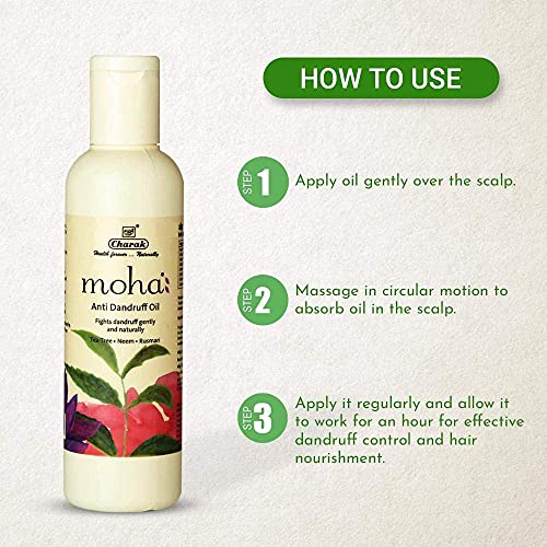 Moha Anti Dandruff Hair Oil with Tea Tree, Neem & Hibiscus | Soothes Itchy Scalp, Fights Dandruff, Boosts Hair Growth & Scalp Nourishment | Ayurvedic Anti-Fungal Oil for Healthy & Strong Hair | 100% Natural, No Harsh Chemicals - 200ML (Pack of 1) - Image 3