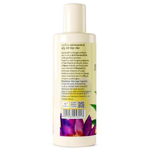 Moha Anti Dandruff Hair Oil with Tea Tree, Neem & Hibiscus | Soothes Itchy Scalp, Fights Dandruff, Boosts Hair Growth & Scalp Nourishment | Ayurvedic Anti-Fungal Oil for Healthy & Strong Hair | 100% Natural, No Harsh Chemicals - 200ML (Pack of 1) - Image 2