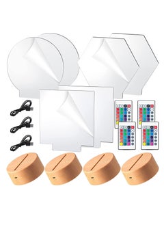 3D Night LED Light Lamp Bases 6 Pieces Clear Acrylic Sheets LED Display Base Acrylic Blanks for LED Base Acrylic Light Panel with Remote Control USB Cable 16 Colors 4 Modes 4 Pieces Wood Color