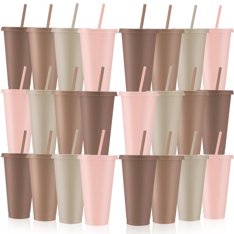 Skylety 24 Pcs Valentine's Day Plastic Cups with Lids and Straws 24 oz Hot Pink Reusable Tumbler Valentine's Day Party Supplies Pink for Drinks Cups Bulk for Wedding Bridal Baby Shower Birthday - Image 1