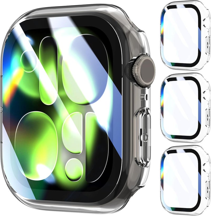 3 قطع غطاء صلب PC 360° متوافق مع ساعة Apple Watch Series 10/11 46 مم واقي شاشة زجاجي مقسى مضاد للخدش، حساس للمس، غطاء حماية فائق النحافة، شفاف - Image 1