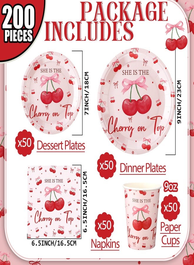 Zhehao 200 Pcs She's the Cherry on Top Decoration Baby Shower Plates Napkins Sets Birthday Party Bridal Shower Decoration Wedding Paper Plates Engagement Bachelorette Supplies,Serve 50 - Image 2
