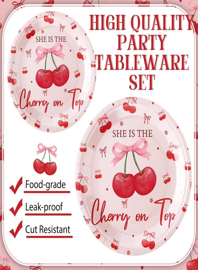 Zhehao 200 Pcs She's the Cherry on Top Decoration Baby Shower Plates Napkins Sets Birthday Party Bridal Shower Decoration Wedding Paper Plates Engagement Bachelorette Supplies,Serve 50 - Image 3