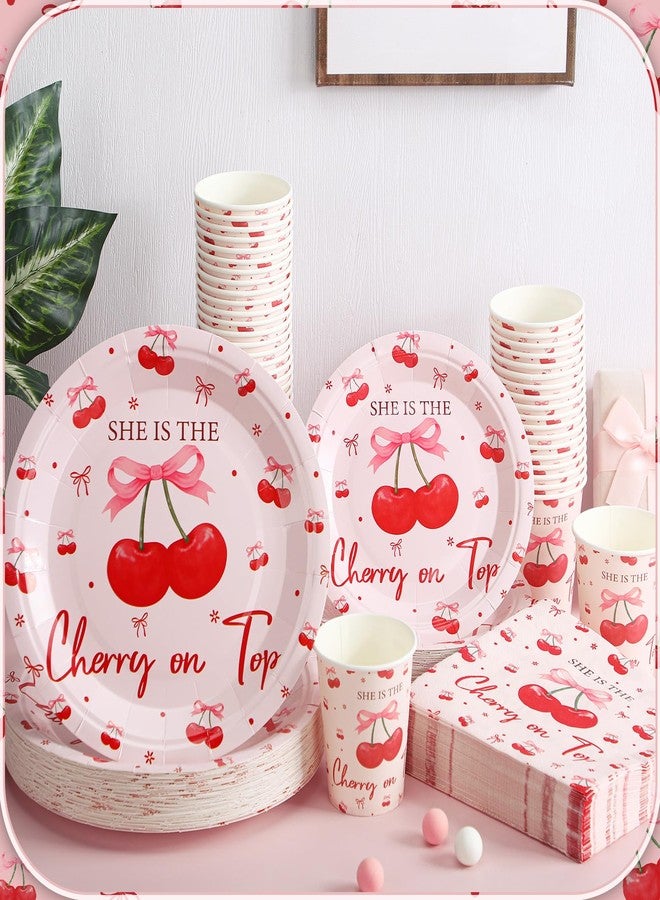 Zhehao 200 Pcs She's the Cherry on Top Decoration Baby Shower Plates Napkins Sets Birthday Party Bridal Shower Decoration Wedding Paper Plates Engagement Bachelorette Supplies,Serve 50 - Image 4