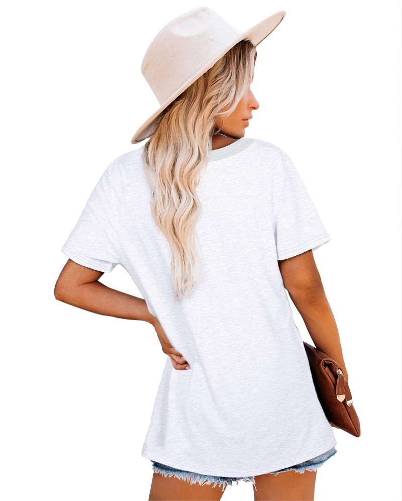 Jescakoo Oversized Tshirts for Women Summer Tops Short Sleeve Fashion Clothing Vacation Outfit Spring Clothes Round Neck Shirts Loose Fit Blouses for Women Dressy Casual Spring Break Essentials White XL - Image 5