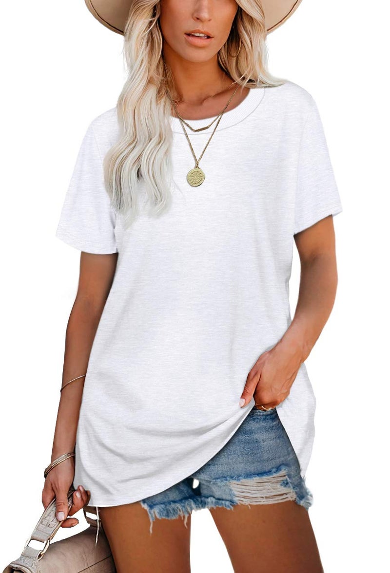Jescakoo Oversized Tshirts for Women Summer Tops Short Sleeve Fashion Clothing Vacation Outfit Spring Clothes Round Neck Shirts Loose Fit Blouses for Women Dressy Casual Spring Break Essentials White XL - Image 2