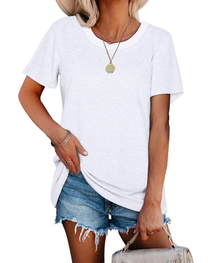Jescakoo Oversized Tshirts for Women Summer Tops Short Sleeve Fashion Clothing Vacation Outfit Spring Clothes Round Neck Shirts Loose Fit Blouses for Women Dressy Casual Spring Break Essentials White XL - Image 3