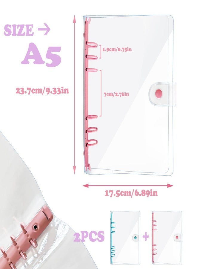 DY.2ten Pack of 2 A5 Transparent Ring Binder Folders, Soft Notebook Planner Folder PVC Cover, Binder 6 Rings Ring Binder Refillable (Pink/Blue A5 Binder) - Image 2