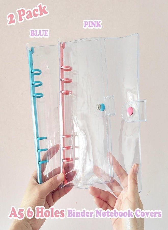 DY.2ten Pack of 2 A5 Transparent Ring Binder Folders, Soft Notebook Planner Folder PVC Cover, Binder 6 Rings Ring Binder Refillable (Pink/Blue A5 Binder) - Image 3