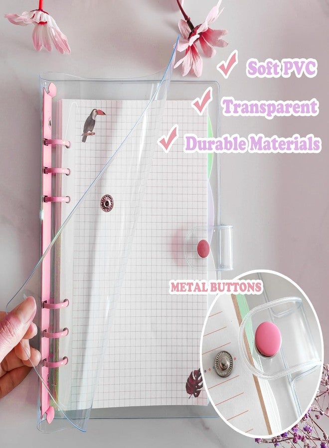 DY.2ten Pack of 2 A5 Transparent Ring Binder Folders, Soft Notebook Planner Folder PVC Cover, Binder 6 Rings Ring Binder Refillable (Pink/Blue A5 Binder) - Image 4