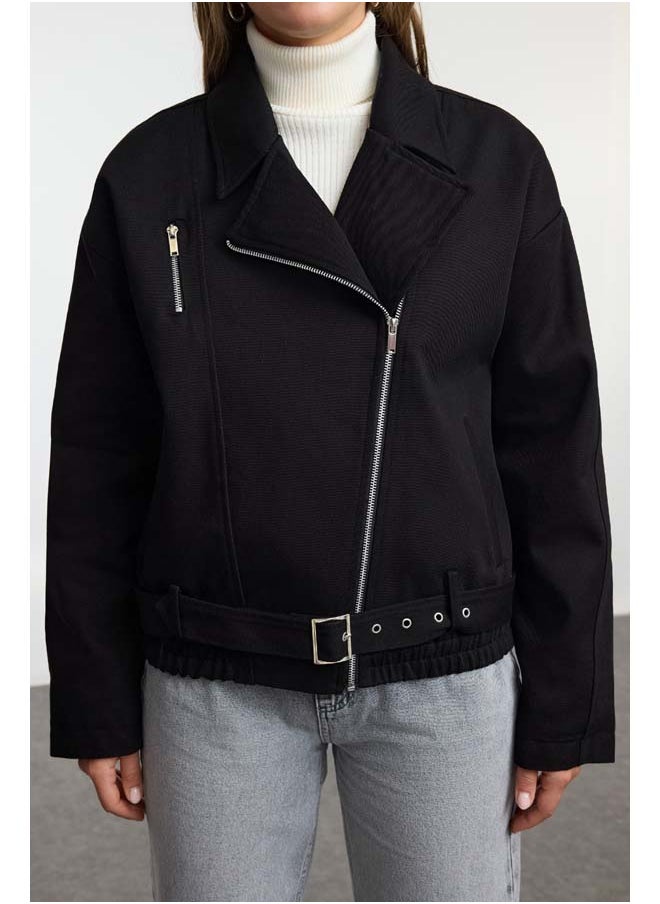 trendyol Black Oversize Belted Coat TWOAW25MO00121  - Image 3