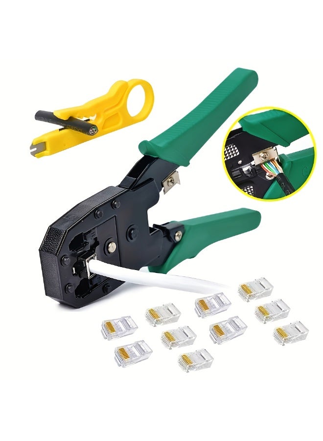 Network Cable Crimping Tool Kit RJ45 RJ11 Crimper Stripper Set with Mini Wire Stripper and 10 Pcs RJ45 Cat6 - Image 1