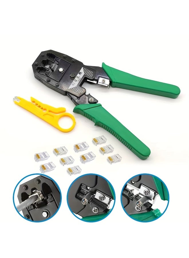 Network Cable Crimping Tool Kit RJ45 RJ11 Crimper Stripper Set with Mini Wire Stripper and 10 Pcs RJ45 Cat6 - Image 3