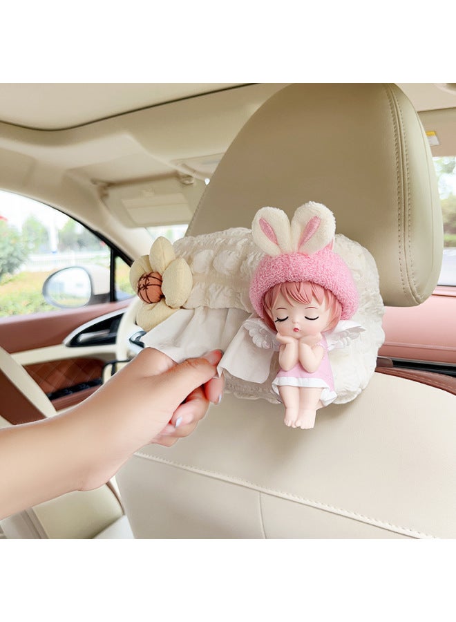 Creative Cute Angel Puff Car Tissue Box Cartoon Seat Car Hanging Car Paper Drawer Armrest Box Car Use - Image 1
