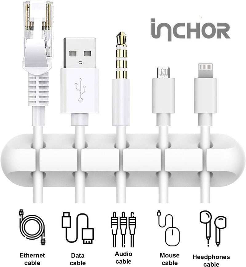 INCHOR Cord/Cable Organizer White Cord Holder, Wire Organizer USB Cable Management Cord Keeper, 3 Packs Cable Clips for Car Home and Office (7, 5, 3 Slots) - Image 3
