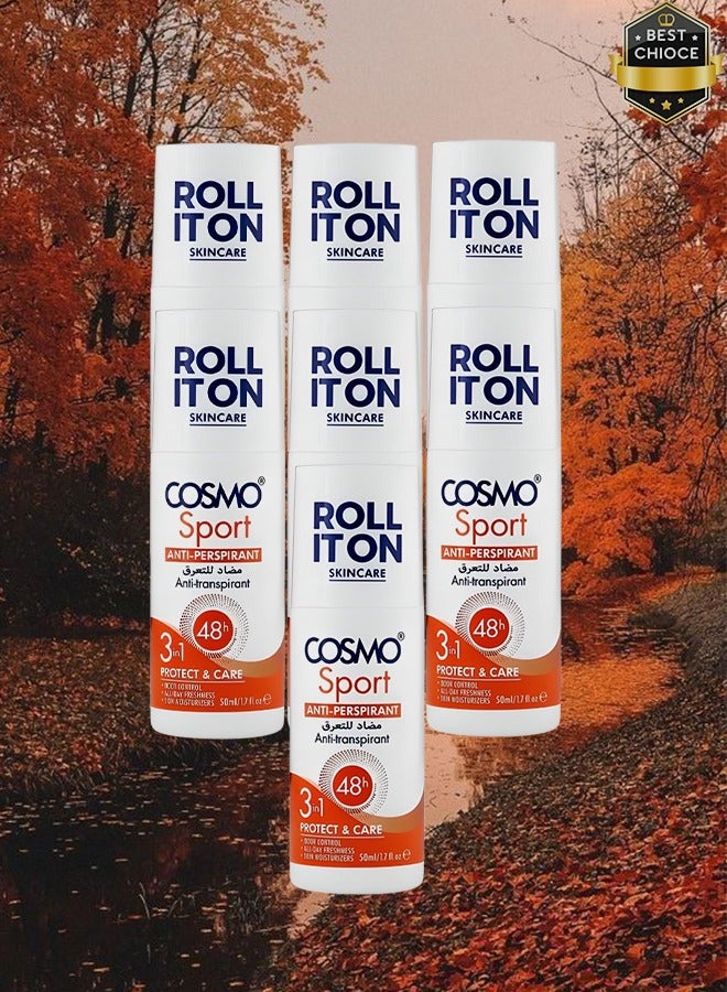 COSMO 7 Pieces Roll It On Sport Anti Perspirant Anti Transpirant 3 In 1 48 Hours Protect & Care 50ml  - Image 1