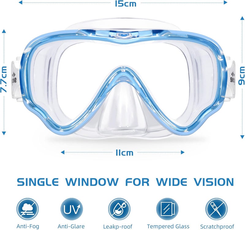 Seago Kids Swim Goggles Snorkel Diving Mask for Youth(5-15), Anti-Fog 180° Clear View - Image 2