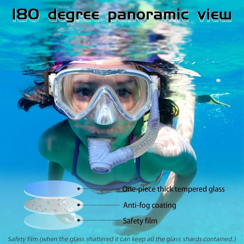 Seago Kids Swim Goggles Snorkel Diving Mask for Youth(5-15), Anti-Fog 180° Clear View - Image 3