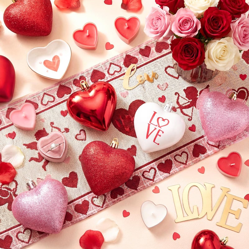 XmasExp Valentines Day Decor Heart Ornaments for Christmas Tree Decorations Set of 24 Pink Heart Shaped Bauble Perfect for Valentine's Day Wedding Anniversaries and Party Supplies - Image 3