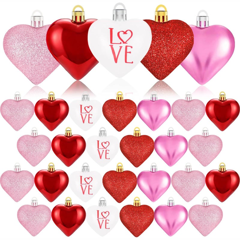 XmasExp Valentines Day Decor Heart Ornaments for Christmas Tree Decorations Set of 24 Pink Heart Shaped Bauble Perfect for Valentine's Day Wedding Anniversaries and Party Supplies - Image 1