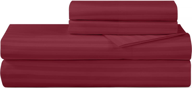 Royale Linens 300 Thread Count 100% Long Staple Combed Cotton Printed Sheet Set - 3 Piece Twin Bed Sheet - 1 Fitted Sheet  1 Flat Sheet  1 Pillow case - Cool & Crisp Sheet Set (Twin - Stripe Burgundy) - Image 1