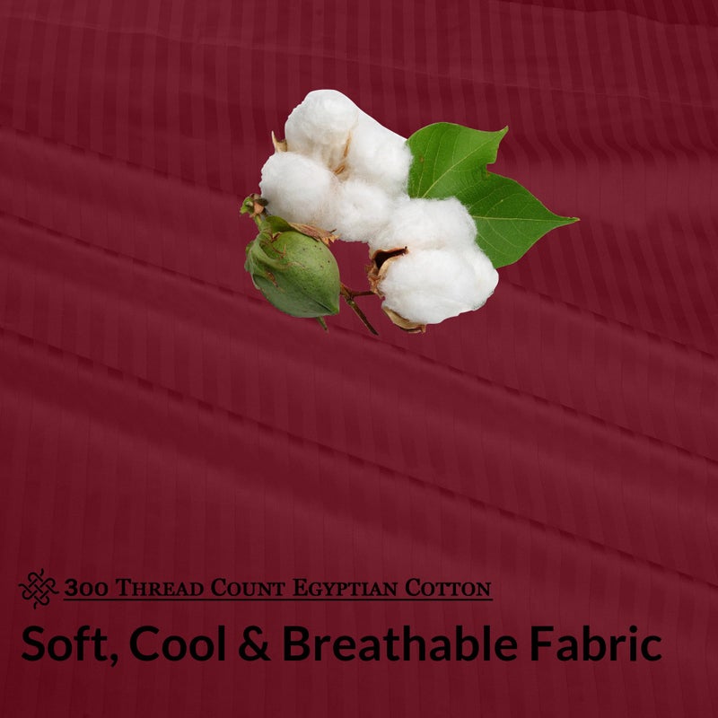 Royale Linens 300 Thread Count 100% Long Staple Combed Cotton Printed Sheet Set - 3 Piece Twin Bed Sheet - 1 Fitted Sheet  1 Flat Sheet  1 Pillow case - Cool & Crisp Sheet Set (Twin - Stripe Burgundy) - Image 5