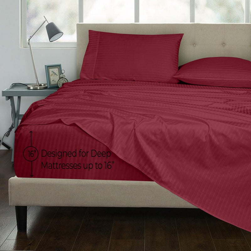 Royale Linens 300 Thread Count 100% Long Staple Combed Cotton Printed Sheet Set - 3 Piece Twin Bed Sheet - 1 Fitted Sheet  1 Flat Sheet  1 Pillow case - Cool & Crisp Sheet Set (Twin - Stripe Burgundy) - Image 3