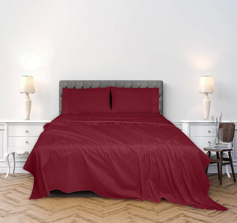 Royale Linens 300 Thread Count 100% Long Staple Combed Cotton Printed Sheet Set - 3 Piece Twin Bed Sheet - 1 Fitted Sheet  1 Flat Sheet  1 Pillow case - Cool & Crisp Sheet Set (Twin - Stripe Burgundy) - Image 2