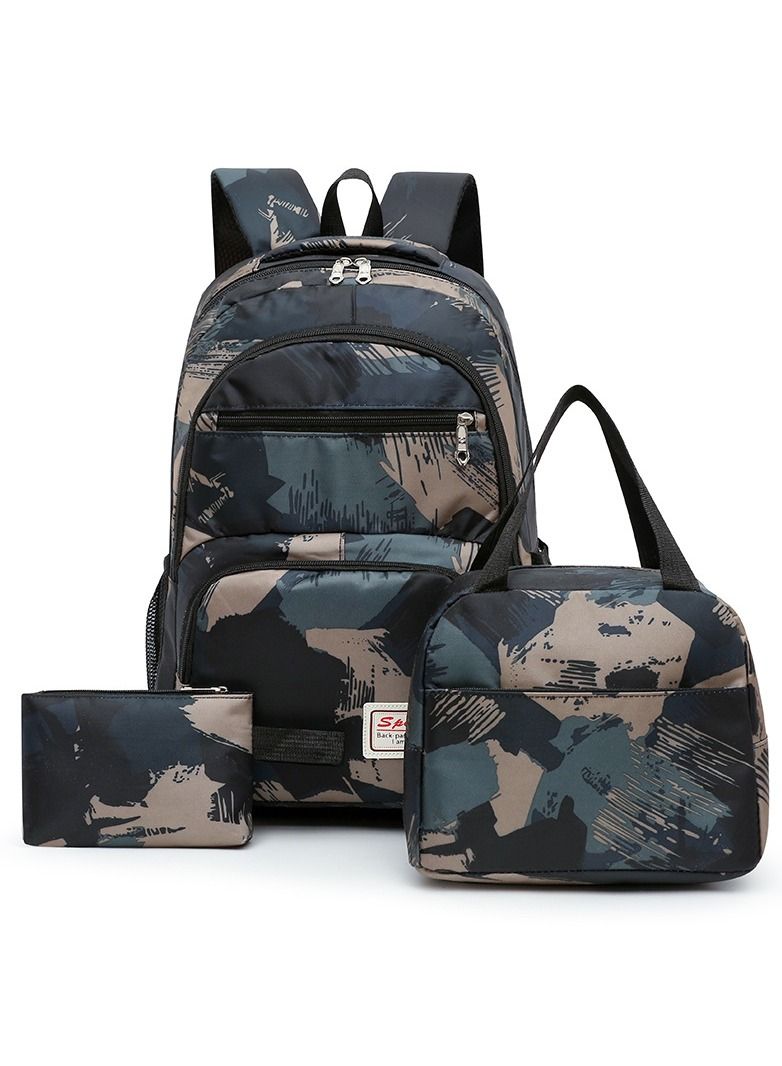 3-Piece Large Capacity Backpack Suit Camouflage Color Matching with Lunch Box Pencil Case Campus School Bag/Middle School Student/College Students - Image 1