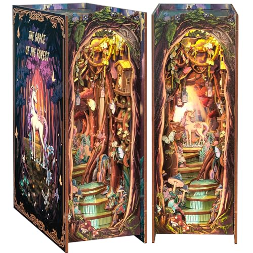 CUTEBEE Book Nook Kit DIY Miniature House Dollhouse Kit for Adults and Teens Booknook Tiny House Bookshelf Decor 3D Wooden Puzzle Gifts for Family Friends The Grace of the Forest - Image 1
