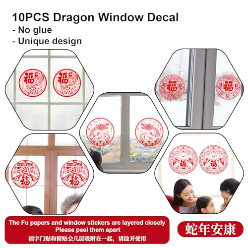 DUNCHATY 68PCS Chinese New Year Decoration, 2024 Lunar New Year Decor Red Paper Lanterns Felt Lucky Hanging Ornaments Chinese Fu Character Window Decor Chinese Couplets for Spring Festival Party Décor - Image 5