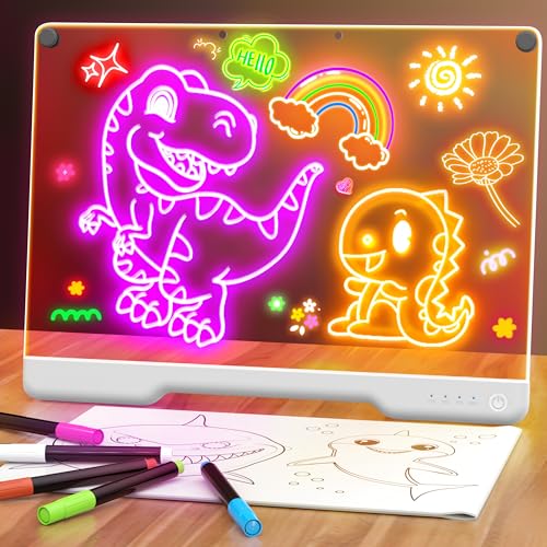 Geokay 16Inch Rechargeable Doodle Glow LED Note Board 7Color Light Modes Neon Art Dry Erase Light Up Drawing Pad with Builtin Stand Sketching Gift Toy for KidsGirlsTeens 5 Markers Tracing Book - Image 1