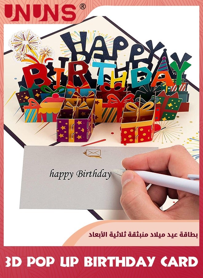 UNUNS Happy Birthday Cards,3D Pop Up Birthday Card,Popup Birthday Greeting Cards With Blank Note And Envelope For Kids Women Mom Dad Wife Husband Businesses,Paper Carving Universal Birthday Card - Image 1